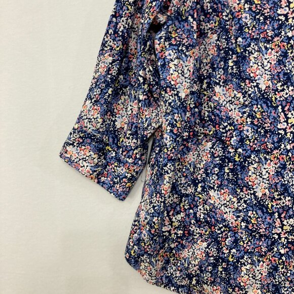 Chaps size 1X Navy Ditsy Floral No Iron 3/4 Sleeve Button Down Preppy Office - Picture 4 of 11